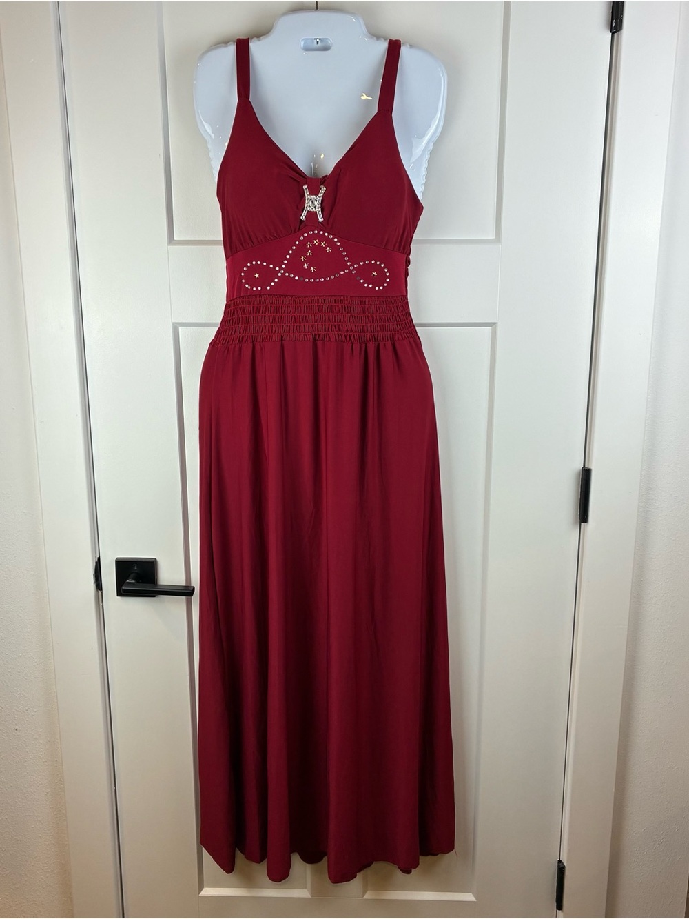 Women's Red Maxi Dress with Rhinestone Accent Beach Summer Size XL d